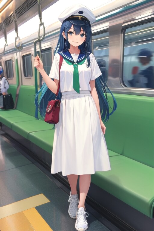 セーラー服の列車のアテンダントさん