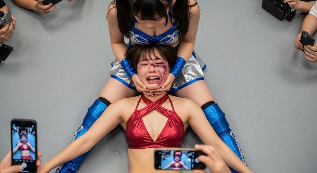 YURINAの顔を持ち上げ晒すMIKURU