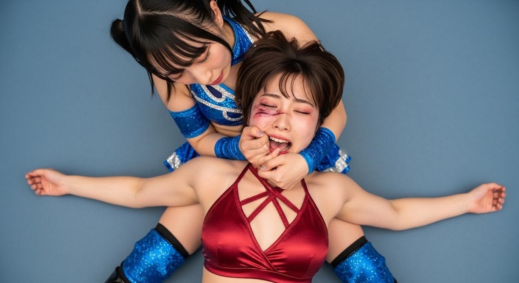 YURINAの顔を持ち上げ晒すMIKURU