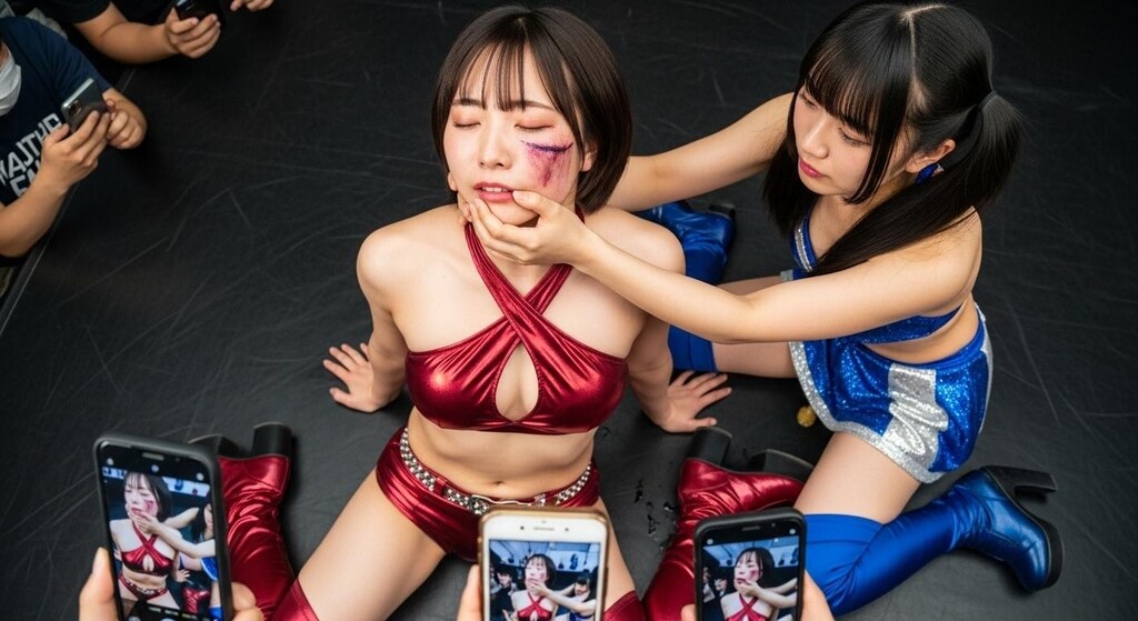 YURINAの顔を持ち上げ晒すMIKURU