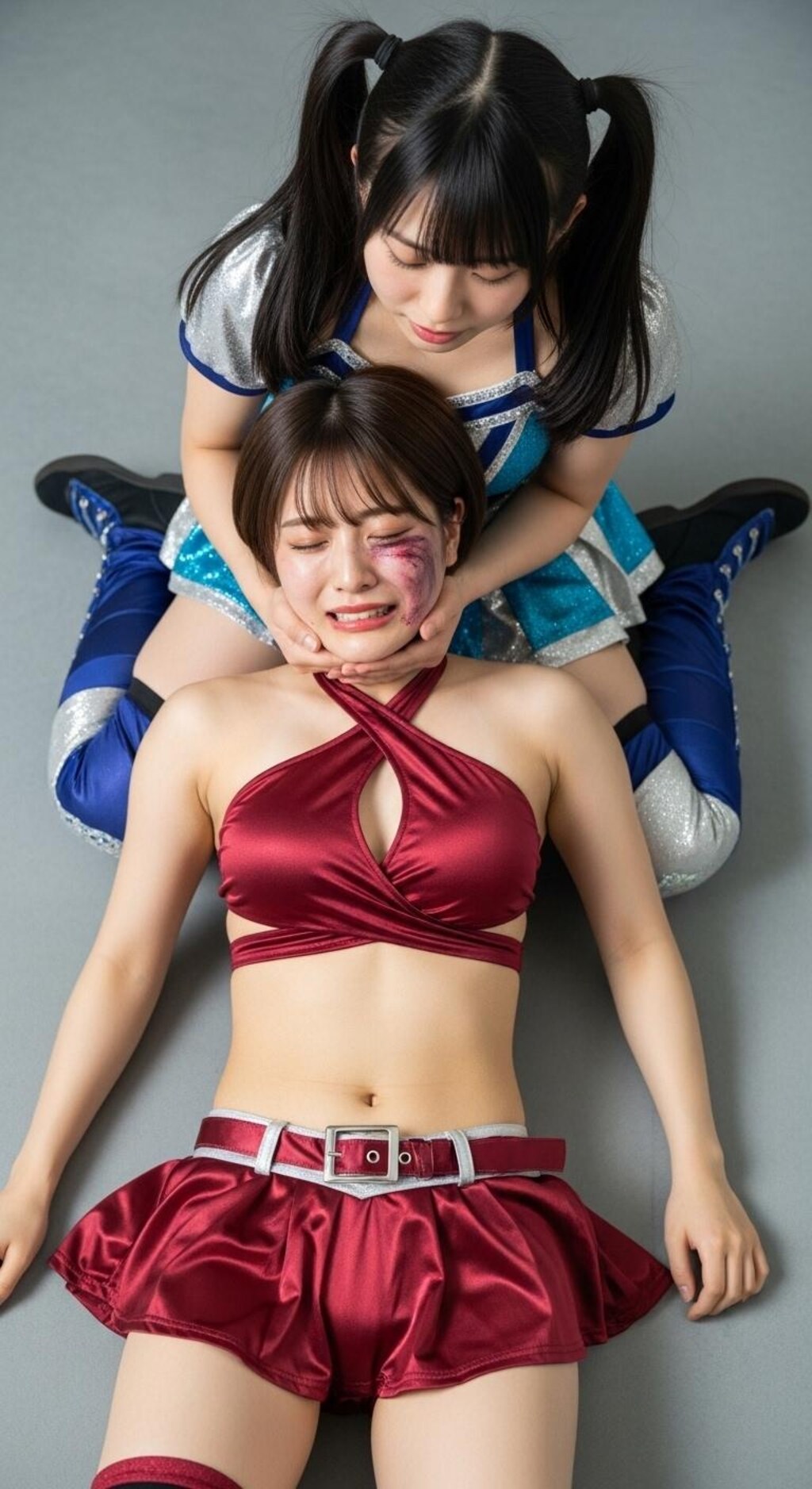 YURINAの顔を持ち上げ晒すMIKURU