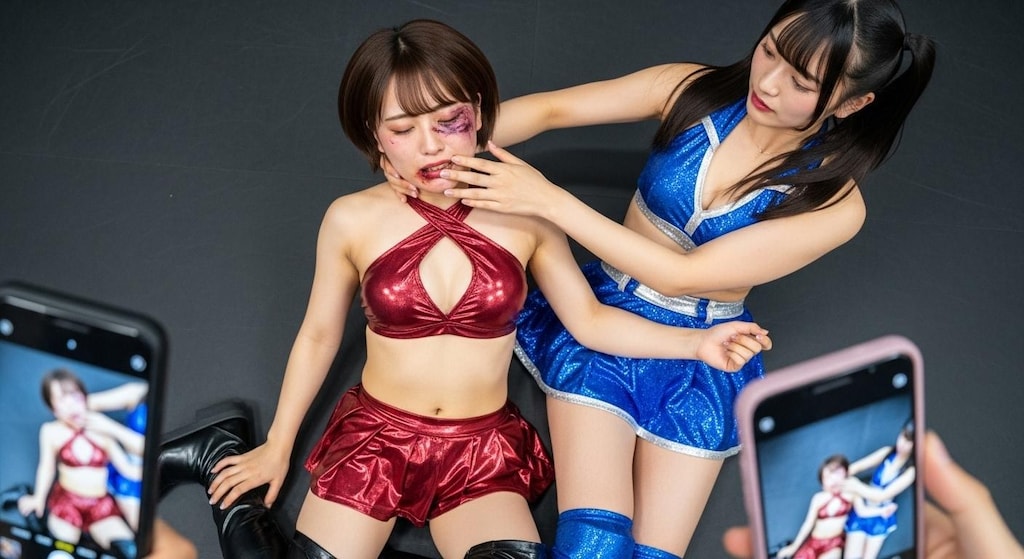 YURINAの顔を持ち上げ晒すMIKURU