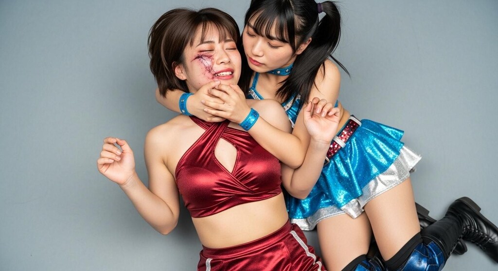 YURINAの顔を持ち上げ晒すMIKURU