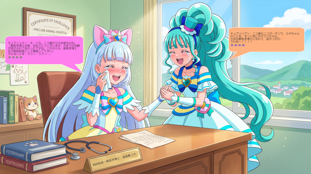 キュアニャミー、キュアリリアンに激励を受けて感涙する