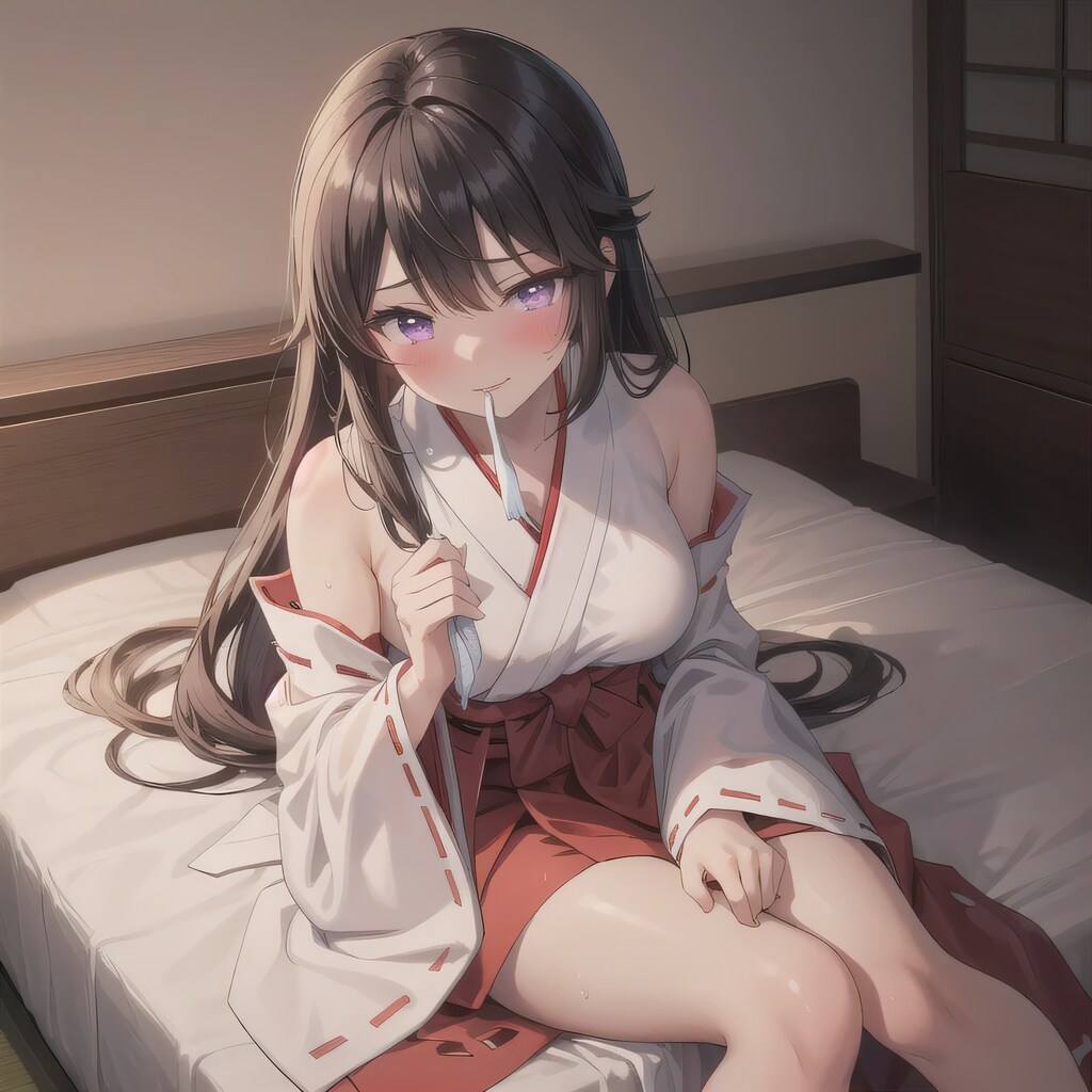 黒髪ロングで巫女服の少女１６