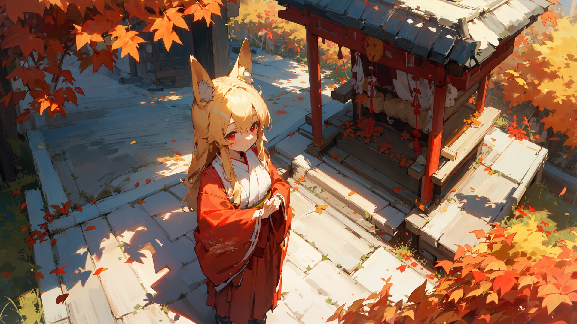 狐っ娘in神社（壁紙サイズ）