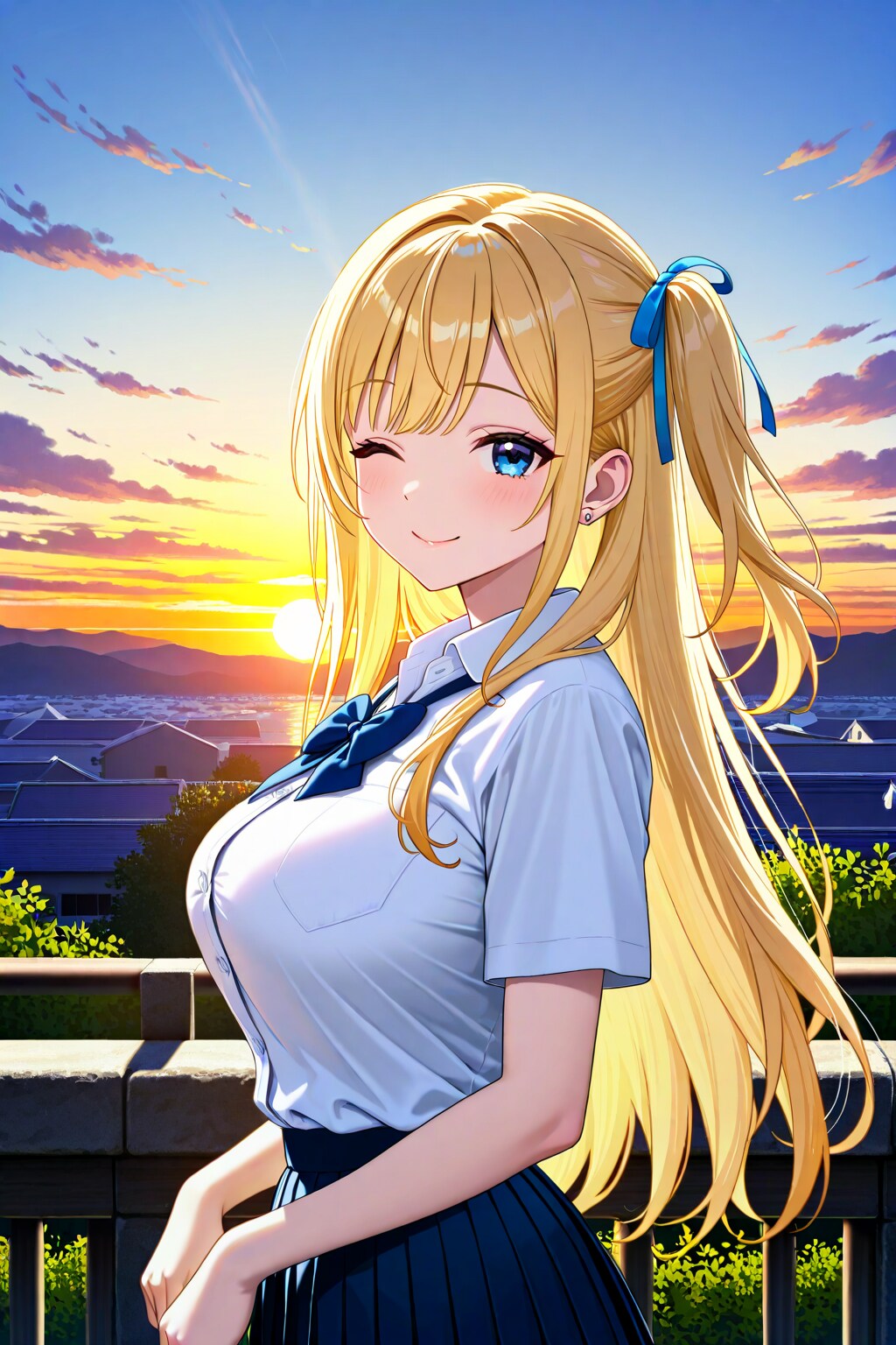 夕日とうちの子