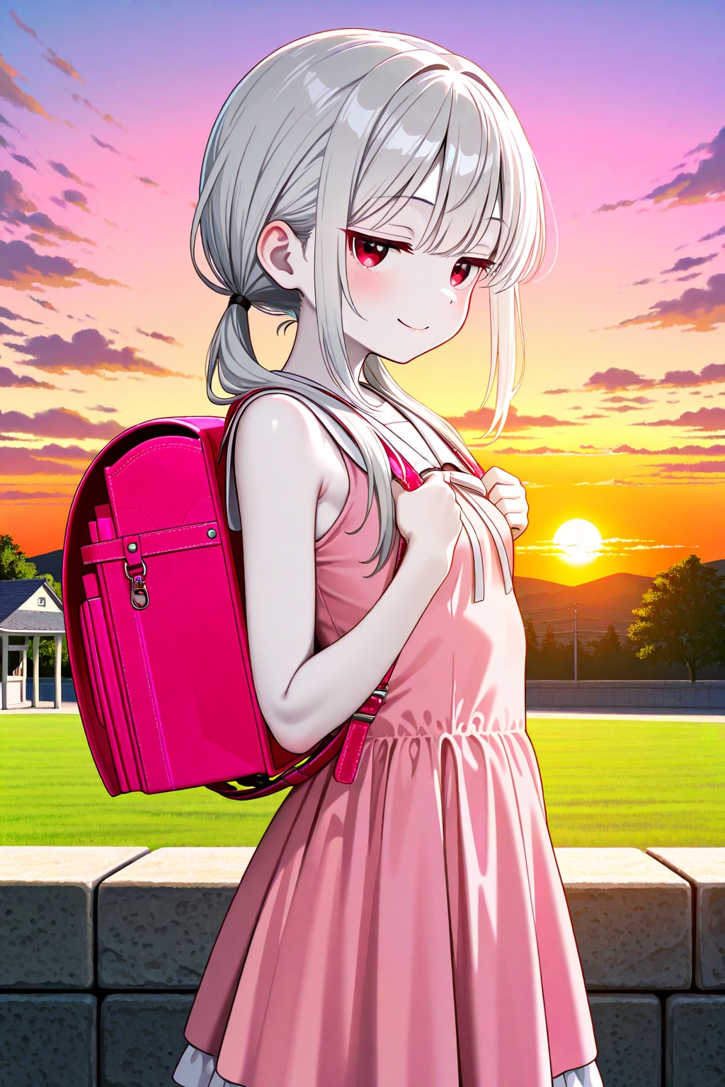 夕日とうちの子