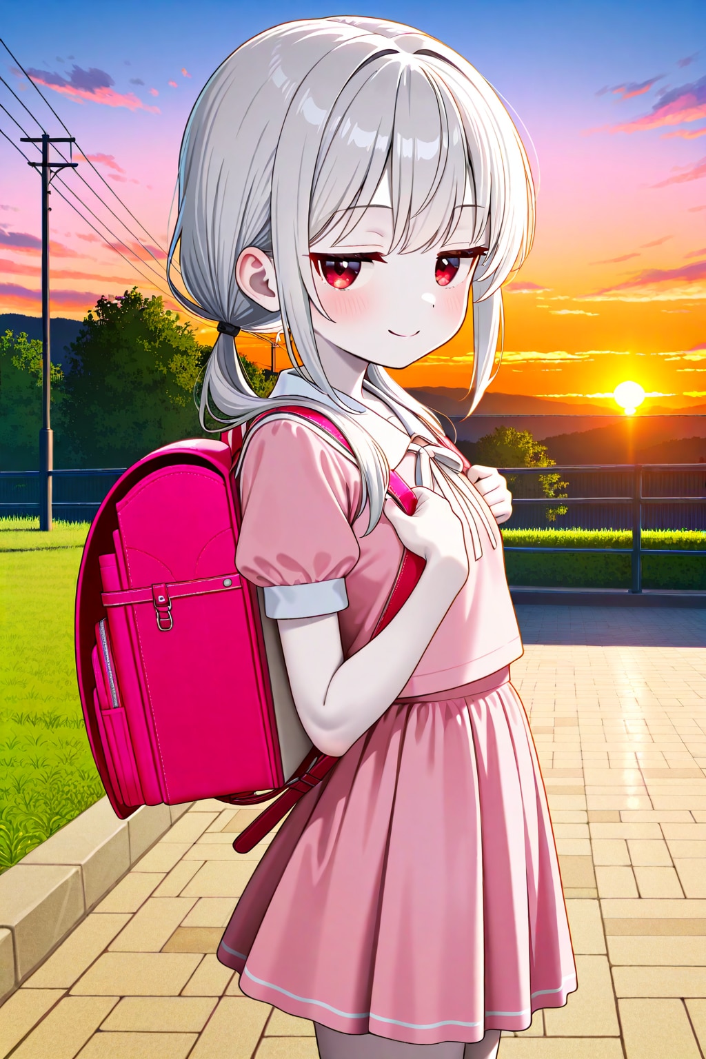 夕日とうちの子