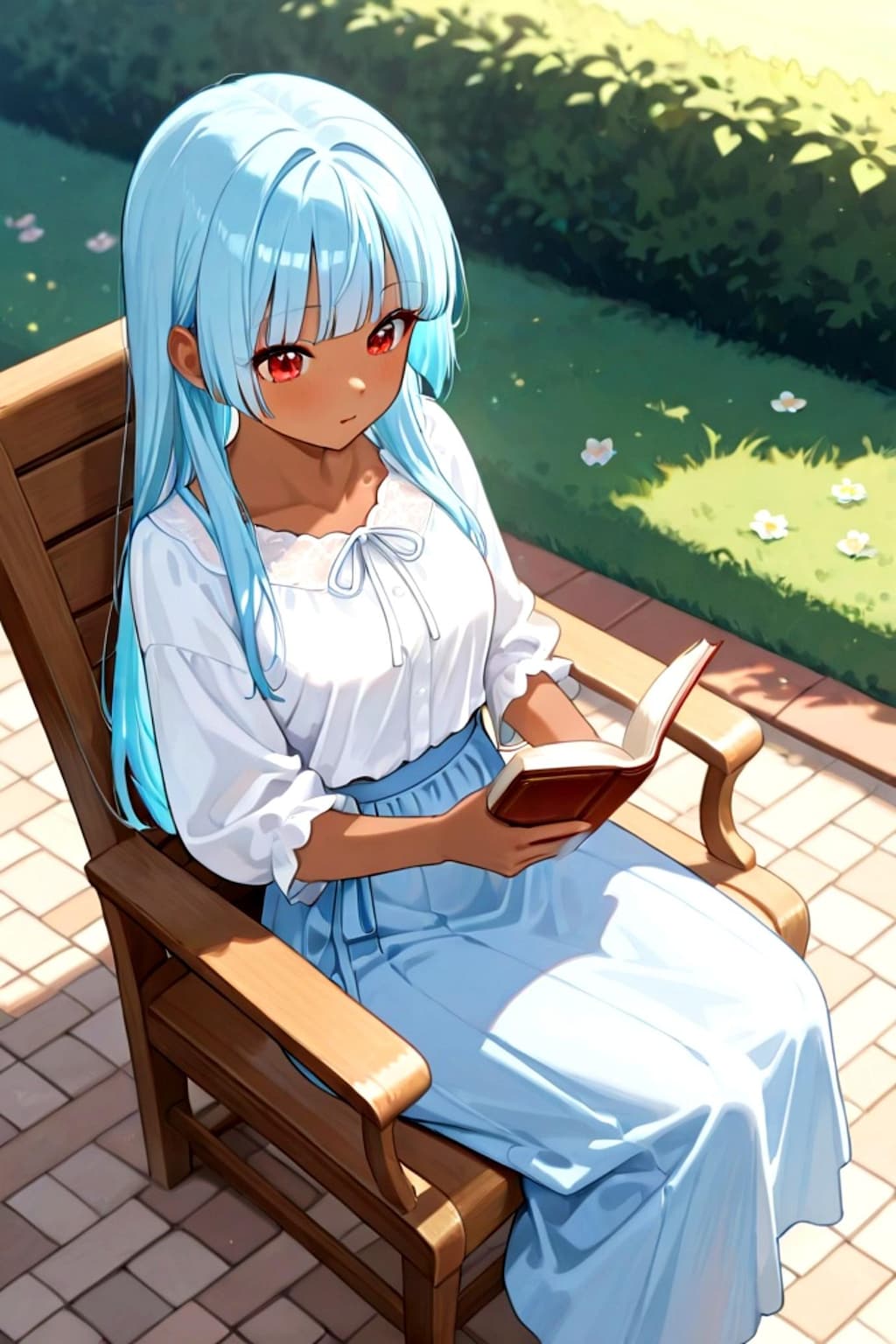 読書する青髪ちゃん