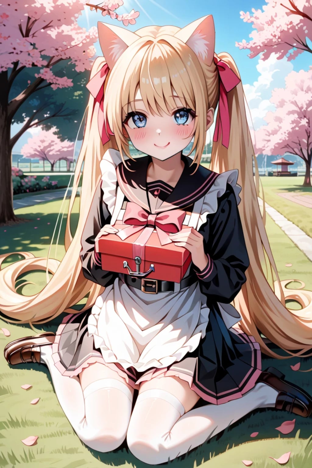 「これ…莉奈からのお礼♡」猫耳メイド金髪ツインテの春プレゼント🌸🐱