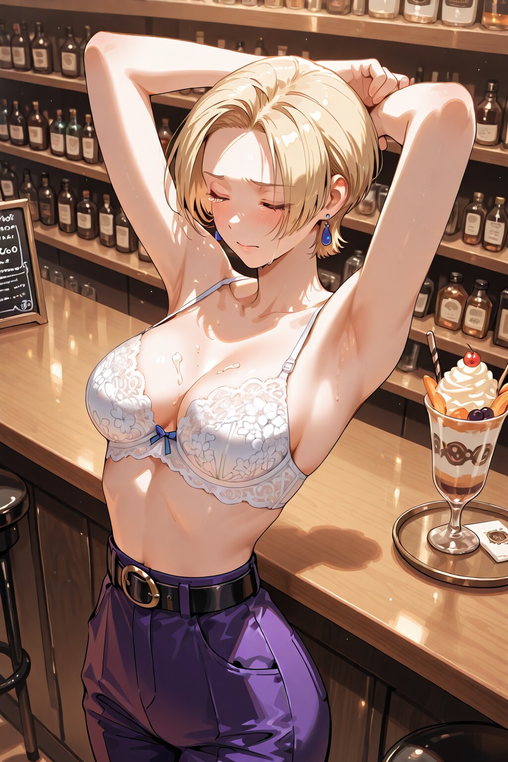 かっこかわいいカフェバーオーナージェシカ・ブレストンの純白レースブラ