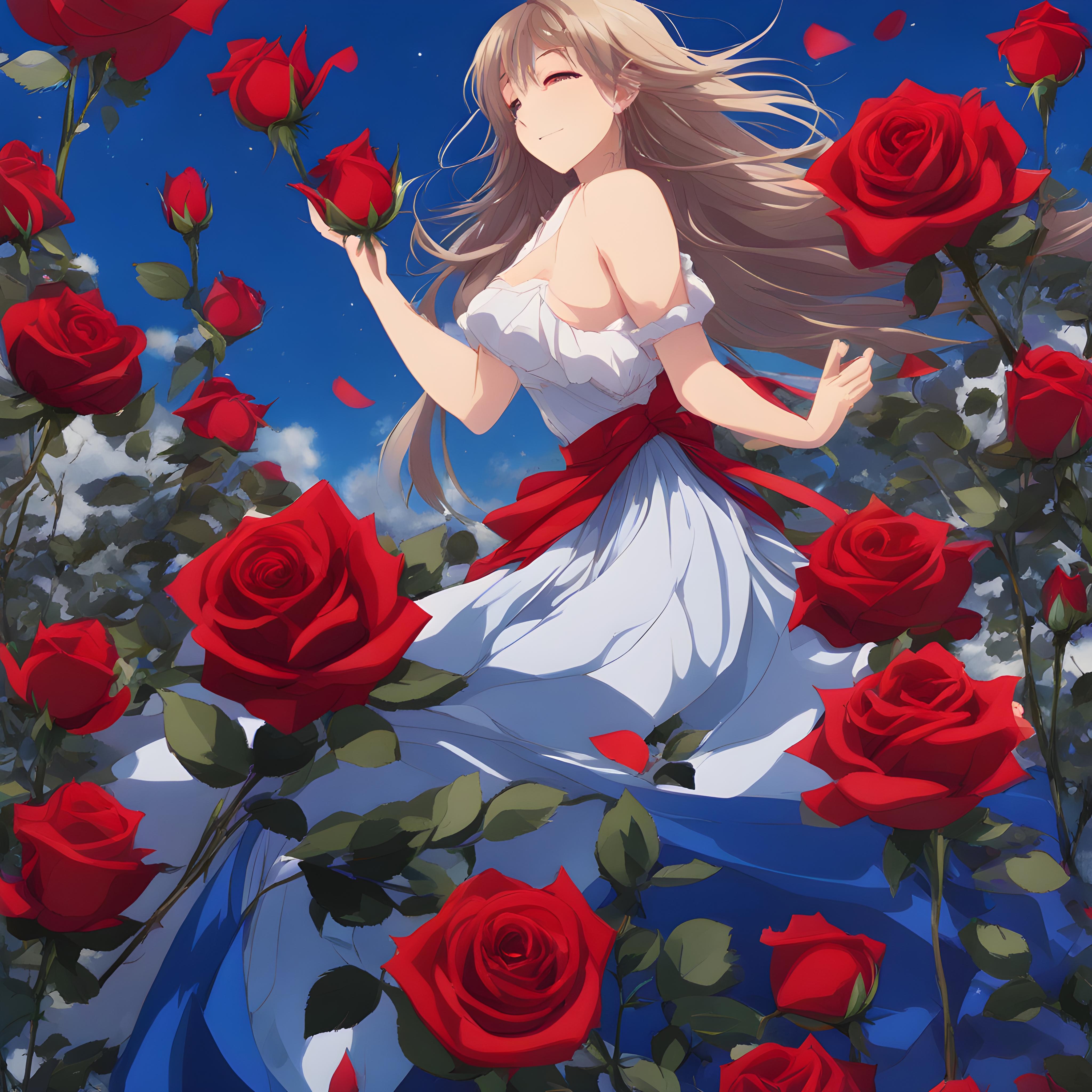 亜麻色の髪の少女が薔薇の中を駆け抜けて