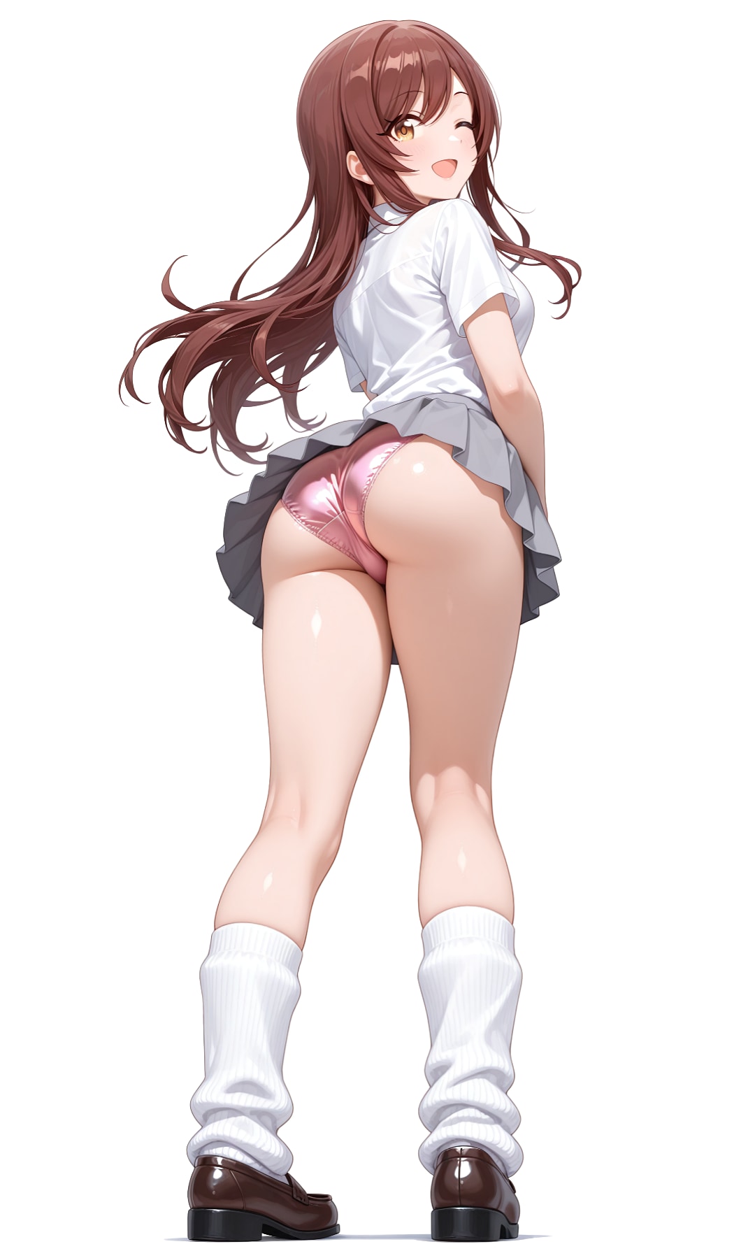 甘奈のミニスカ制服＆ルーズソックスの尻パンチラ
