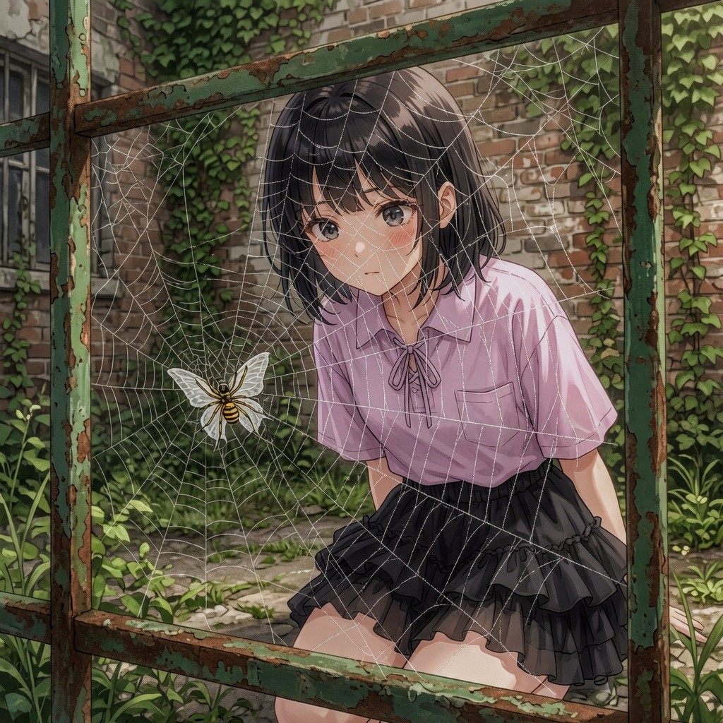 縄の巣にかかった女