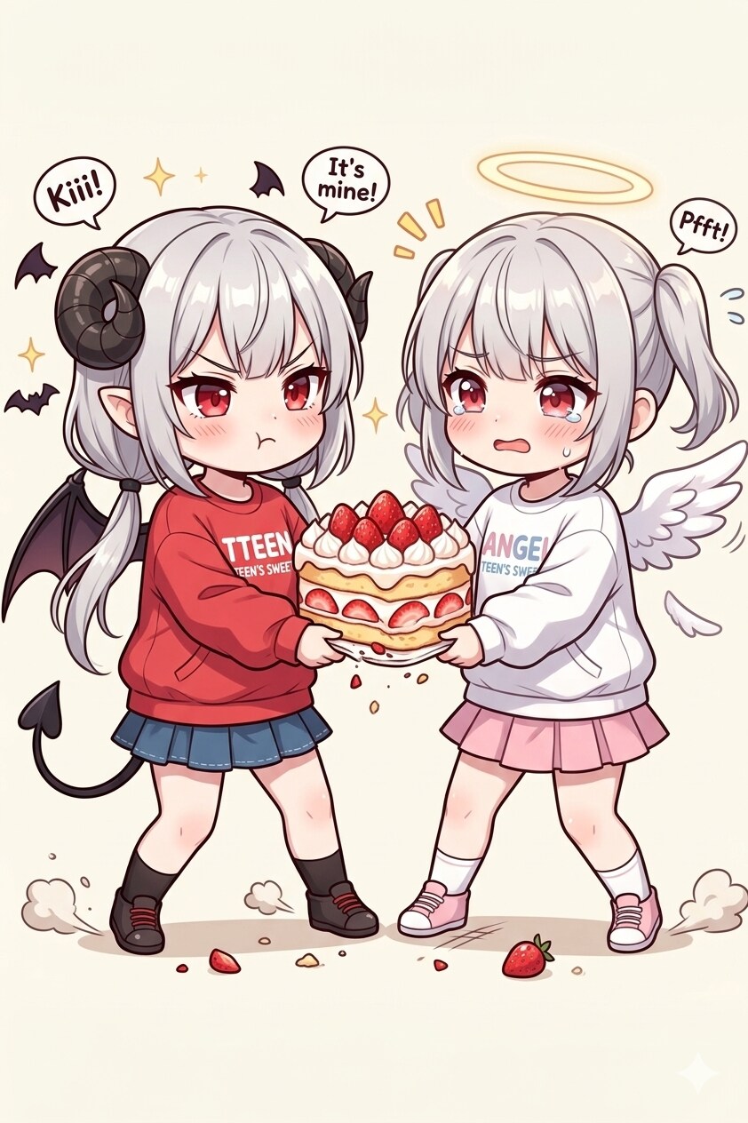 分身してケーキを取り合うアイちゃん