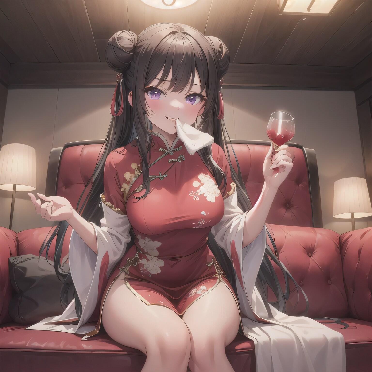 黒髪ツイン団子で中華服の少女１４ | の人気AIイラスト・グラビア