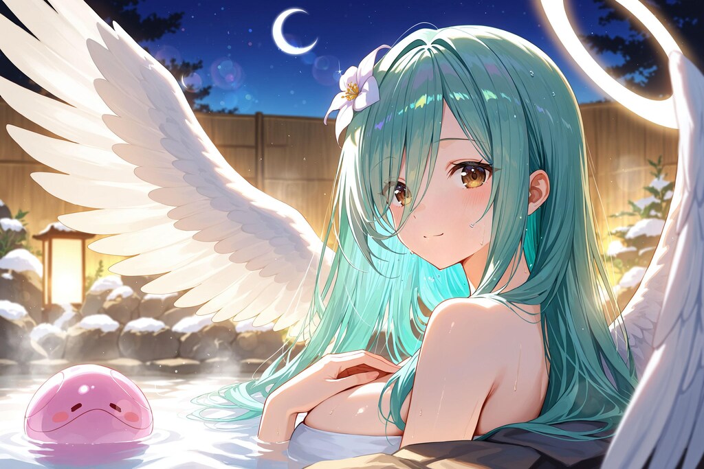 天使さん温泉で休憩中