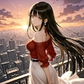夕陽と黒髪の美少女(モデル：さくら) 3枚目