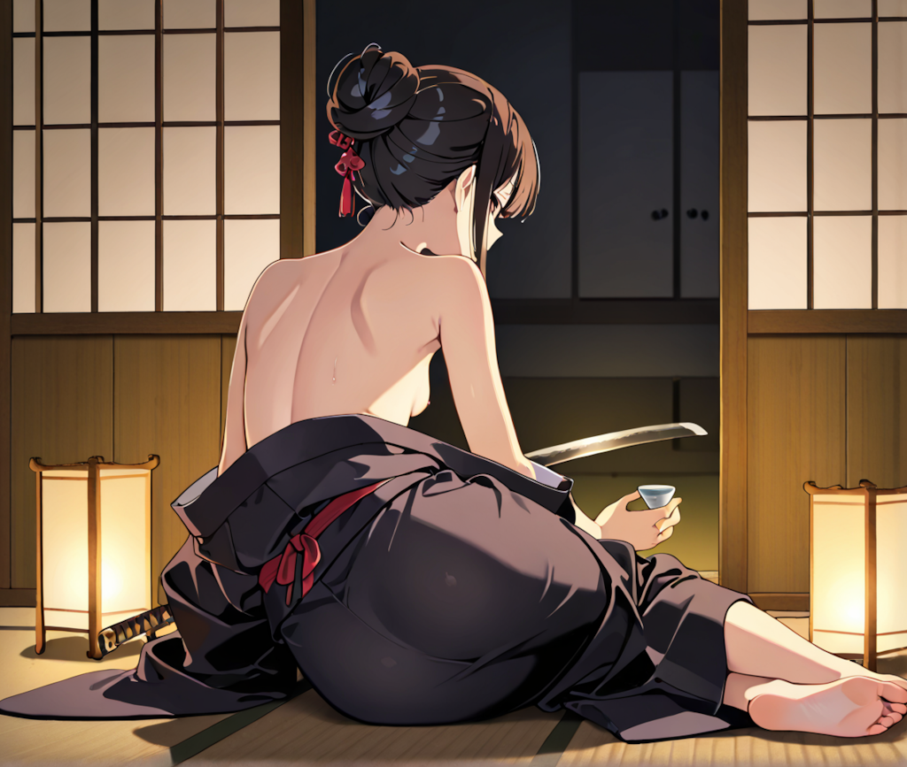 日本酒を嗜む女侍