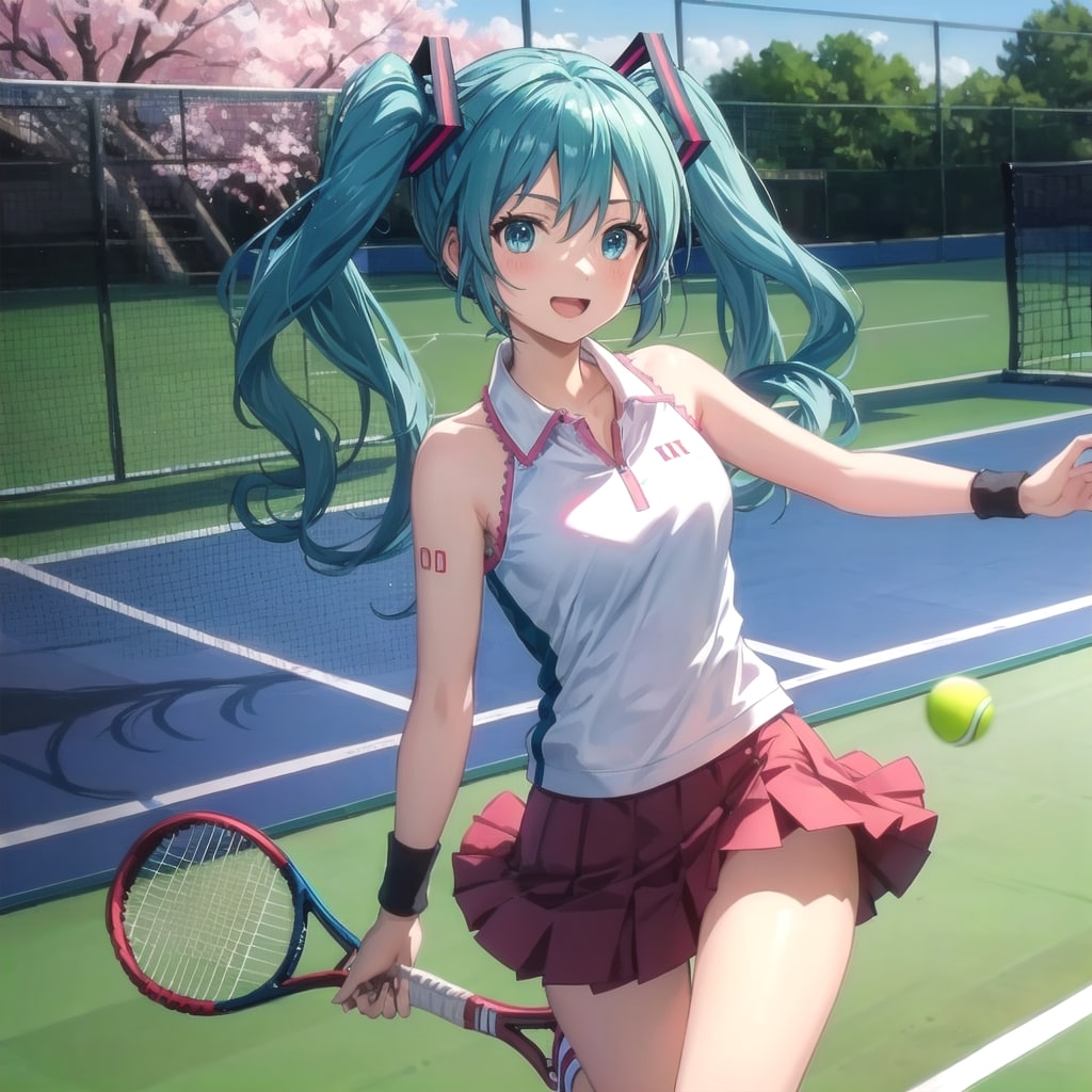 テニスをするミク