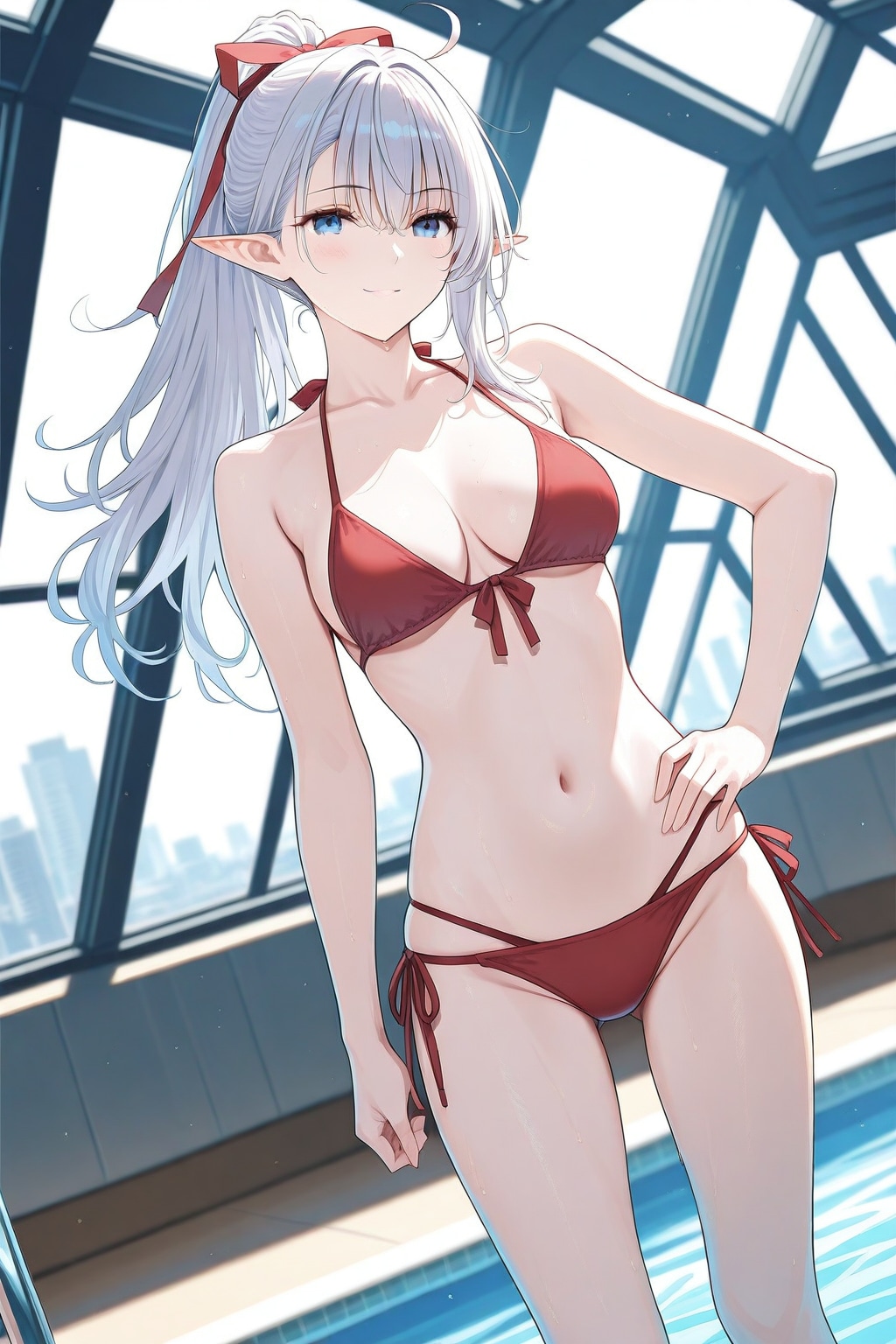 【習作】エルフ美少女の赤いビキニ