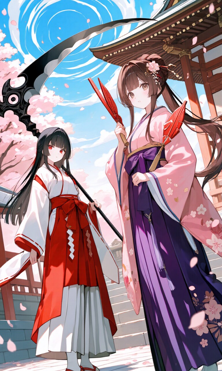 鉄扇女子と大鎌女子