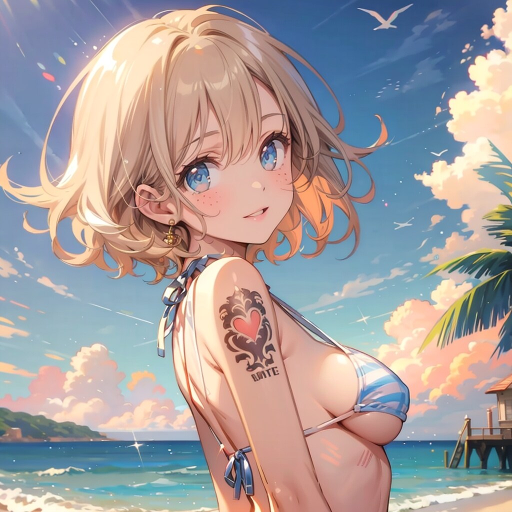 全力ビキニ少女46(金髪・水色ストライプビキニ)
