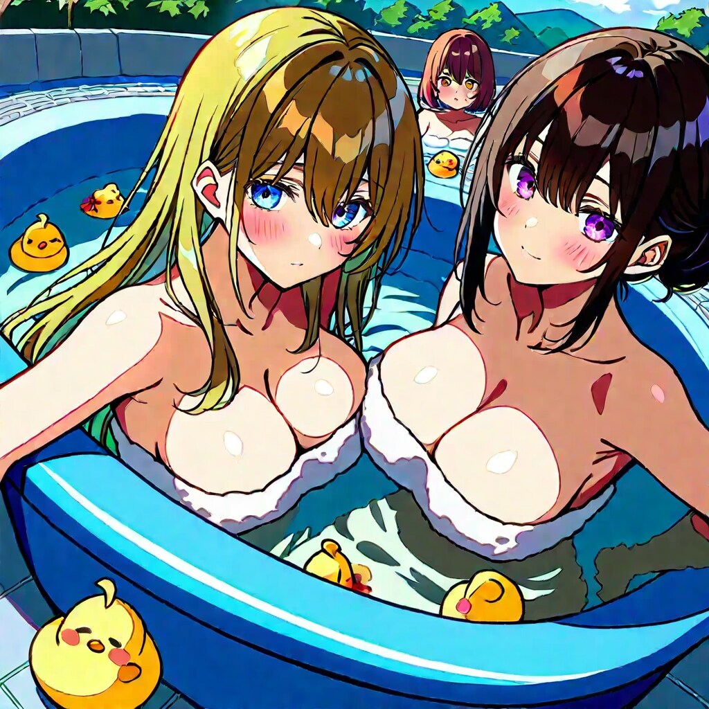 『ぴよぴよー、ふふ 懐かしいなー』女学生の行水