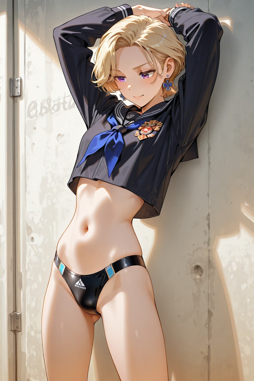ブリティッシュバーオーナーのセーラー服へそ出し海水パンツ
