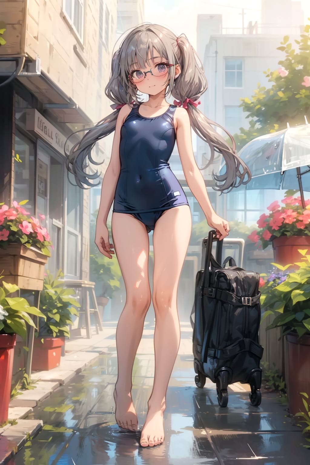 スク水の眼鏡っ娘（雨上がり）