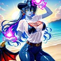 海で特訓Tシャツビキニコスプレ人妻&ペン水彩猫画 5枚目