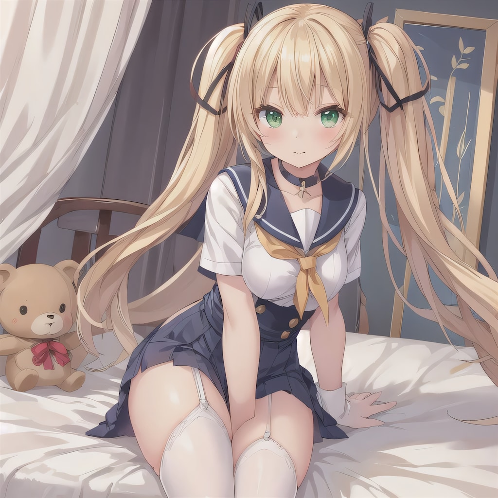 金髪ロングで寝室の少女８