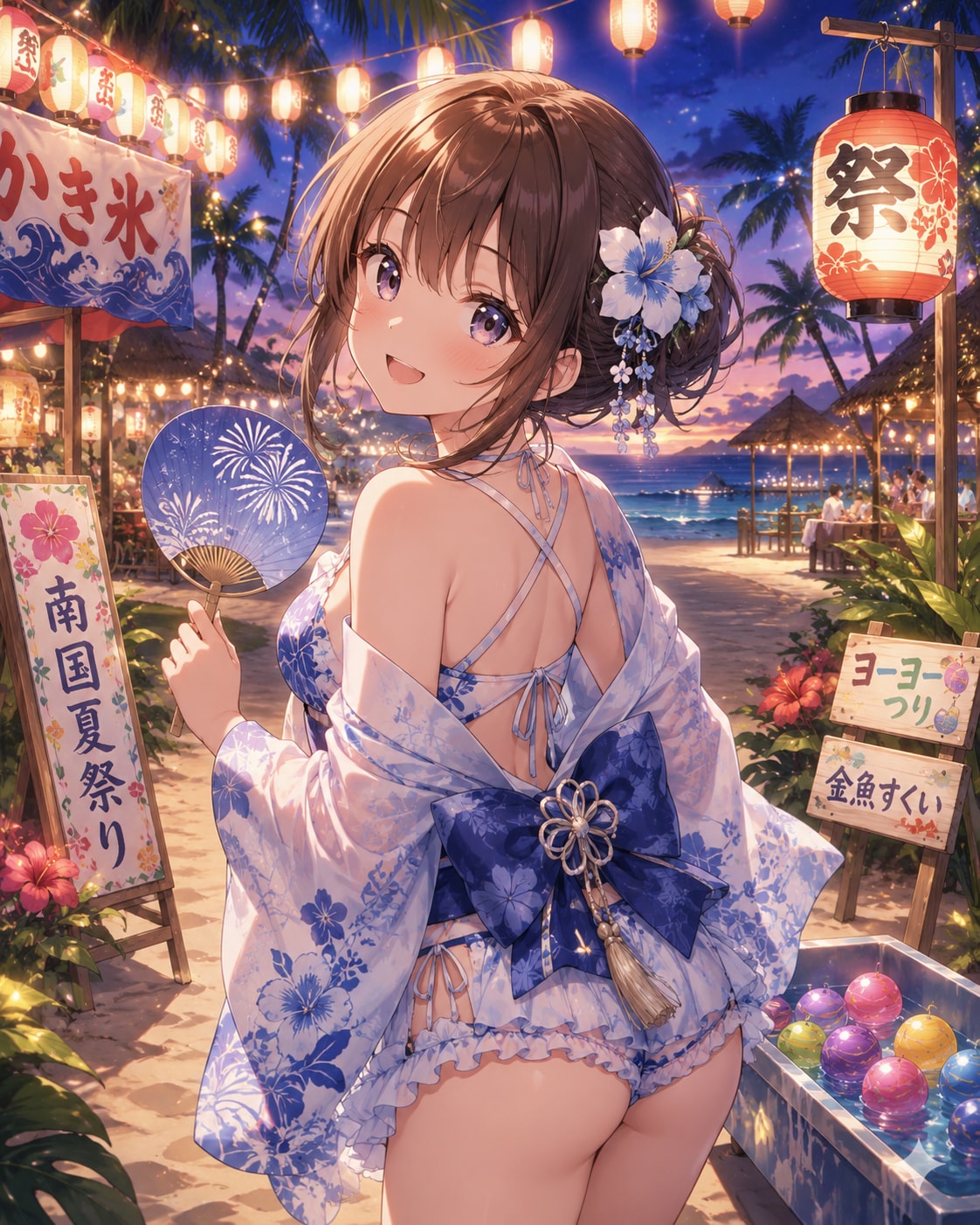 浴衣風の水着を着る女の子