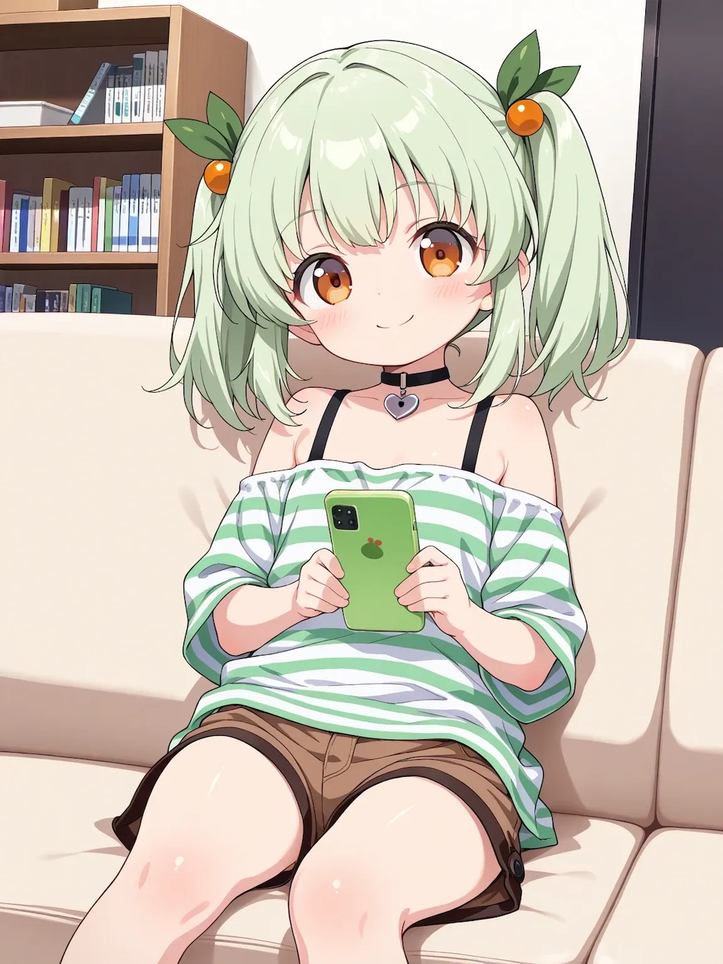 緑の髪＆シャツ＆スマホ