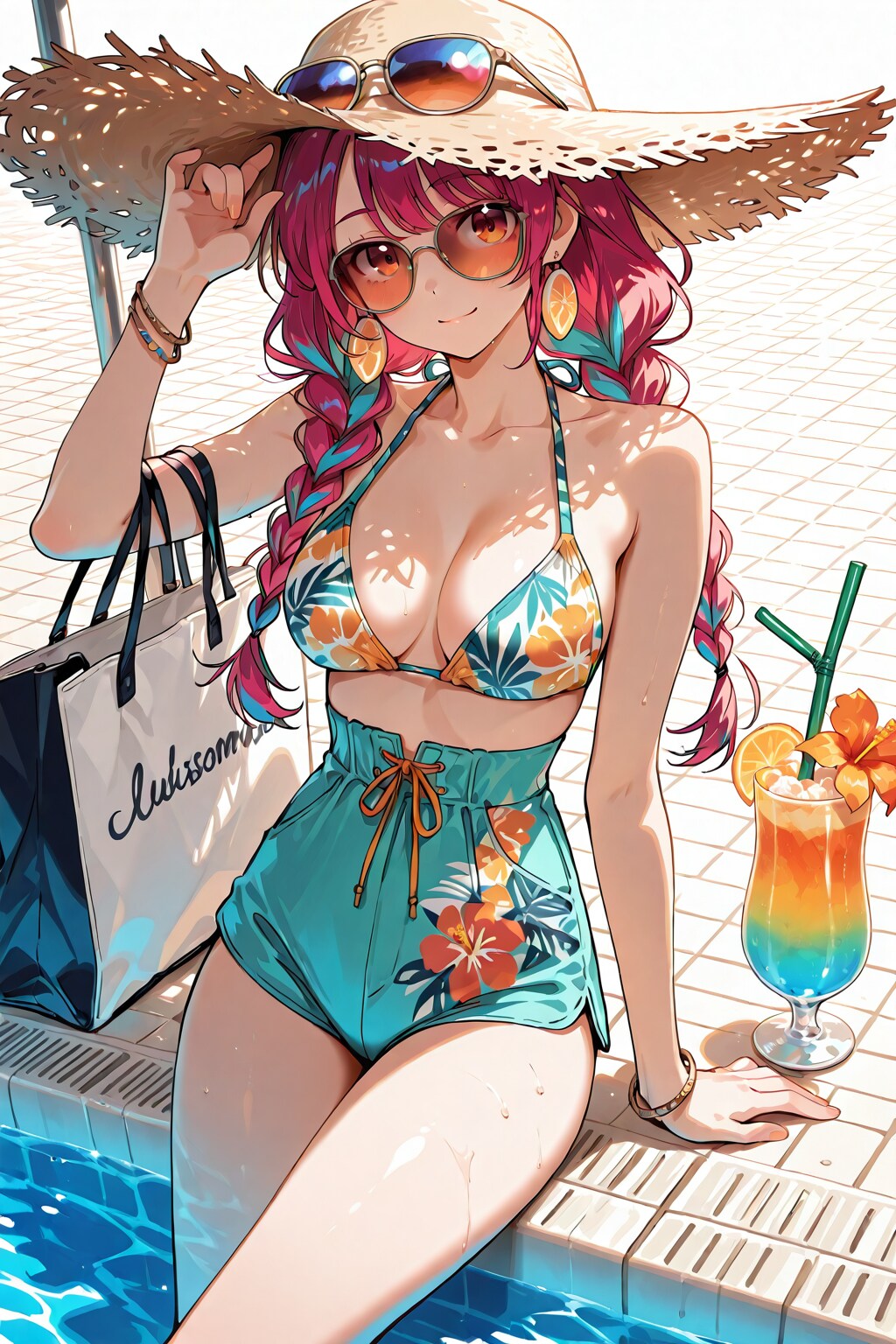プールサイドでくつろぐ