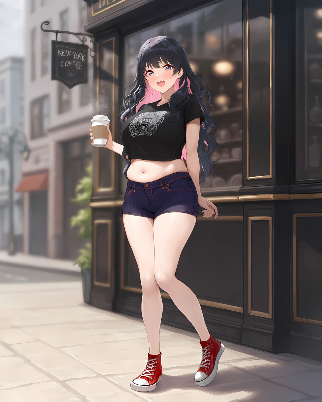 ☕️ニューヨークの日朝散歩♡赤コンバースでお洒落カフェへ散歩♪ | の人気AIイラスト・グラビア