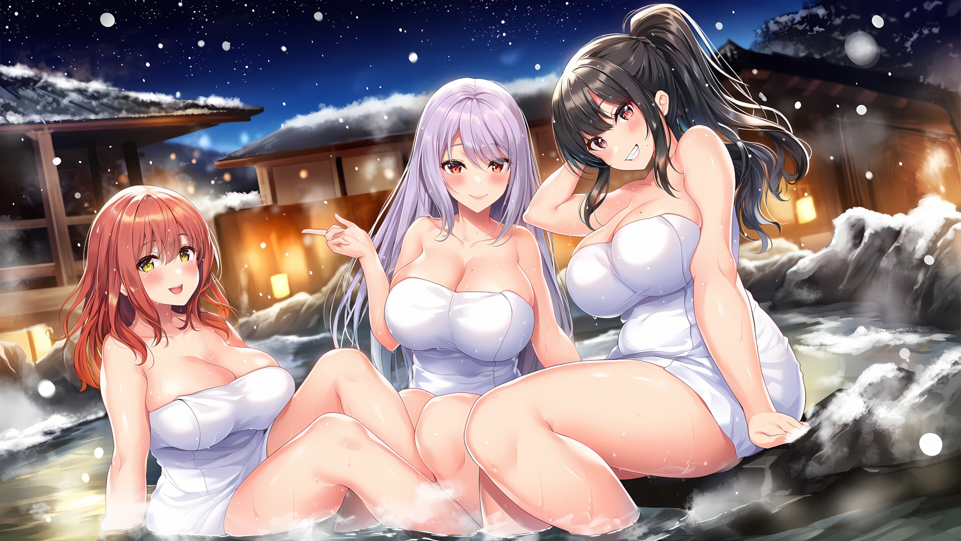 3人の雪見露天風呂