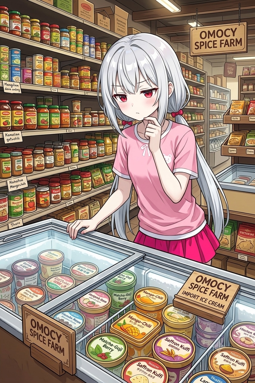 オモシーでアイスを物色するアイちゃん