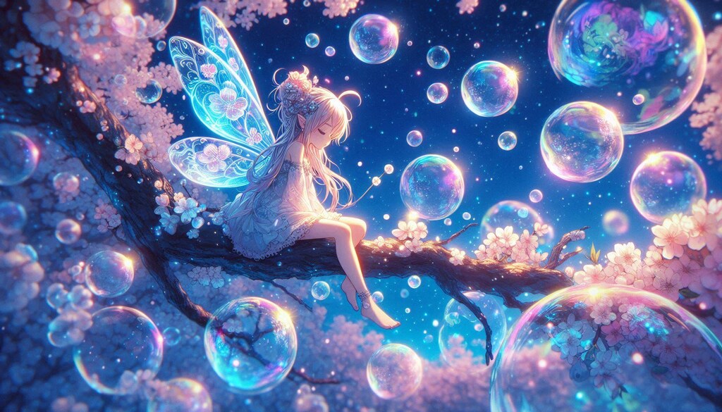 シャボン玉と妖精と桜