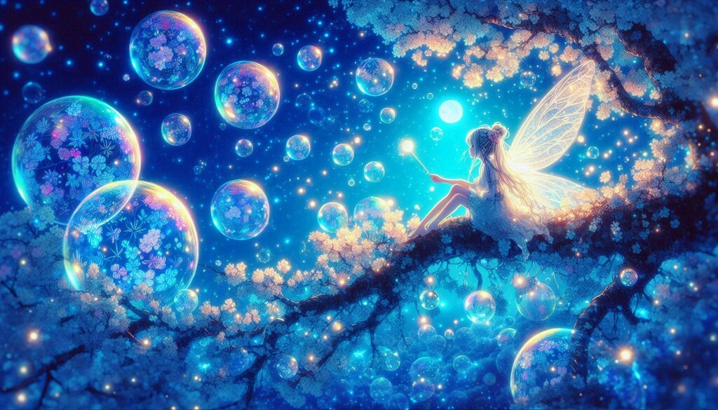 シャボン玉と妖精と桜