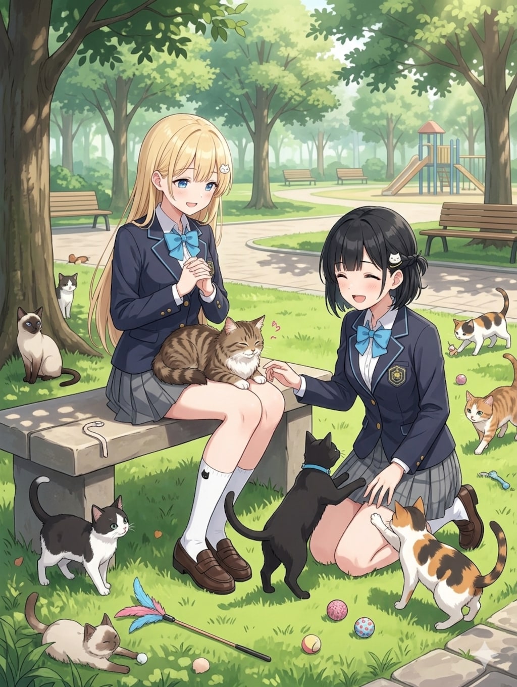 猫と戯れてる凜猫ちゃんとひまりちゃん