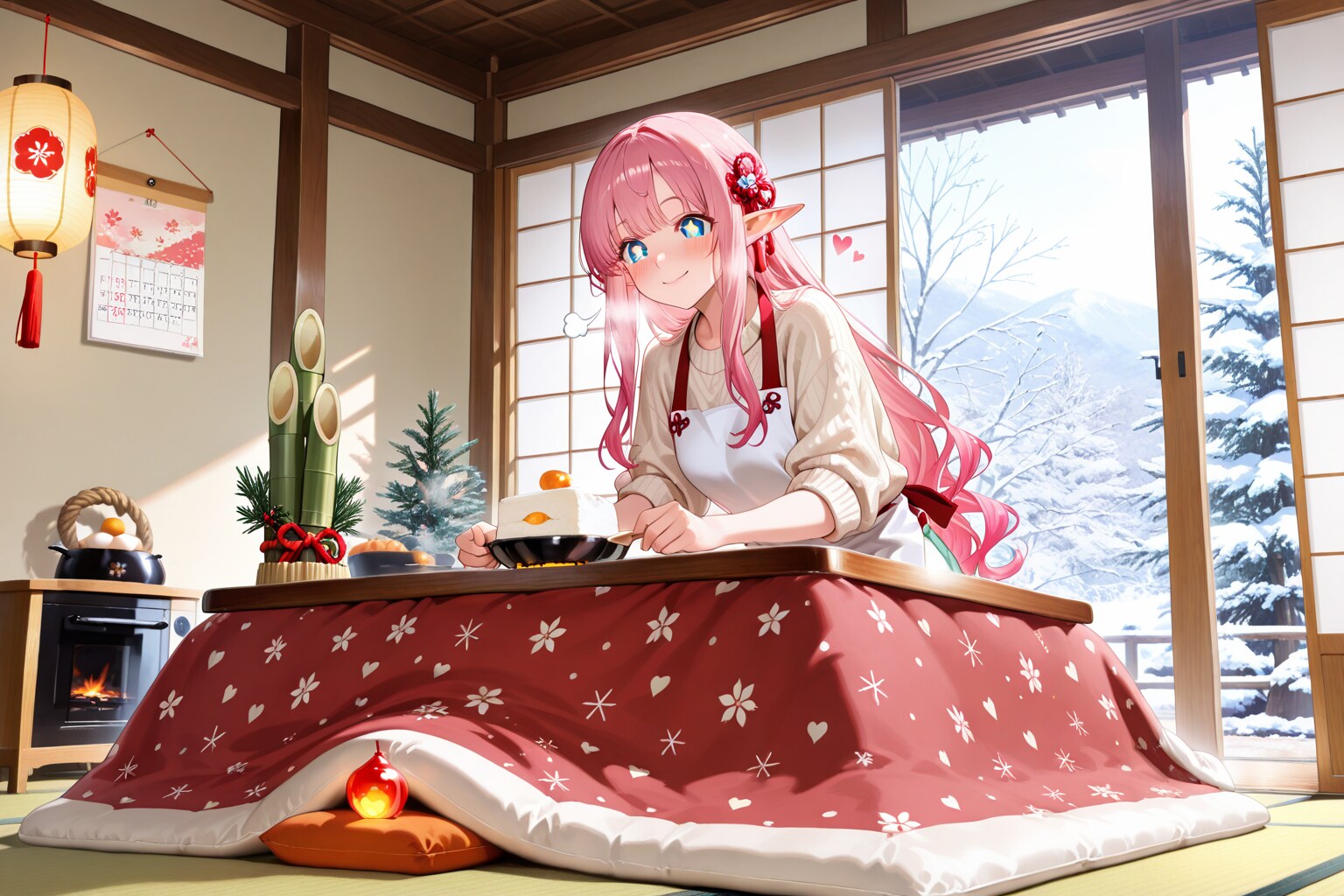 正月の準備を始めるエルフの女の子 | の人気AIイラスト・グラビア