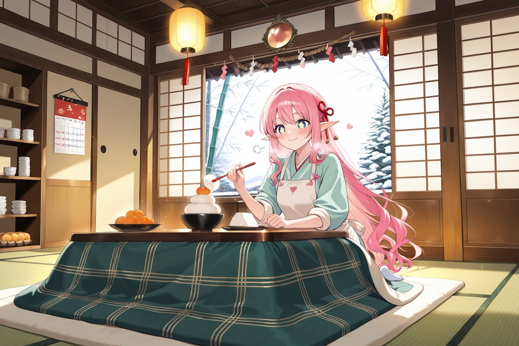 正月の準備を始めるエルフの女の子