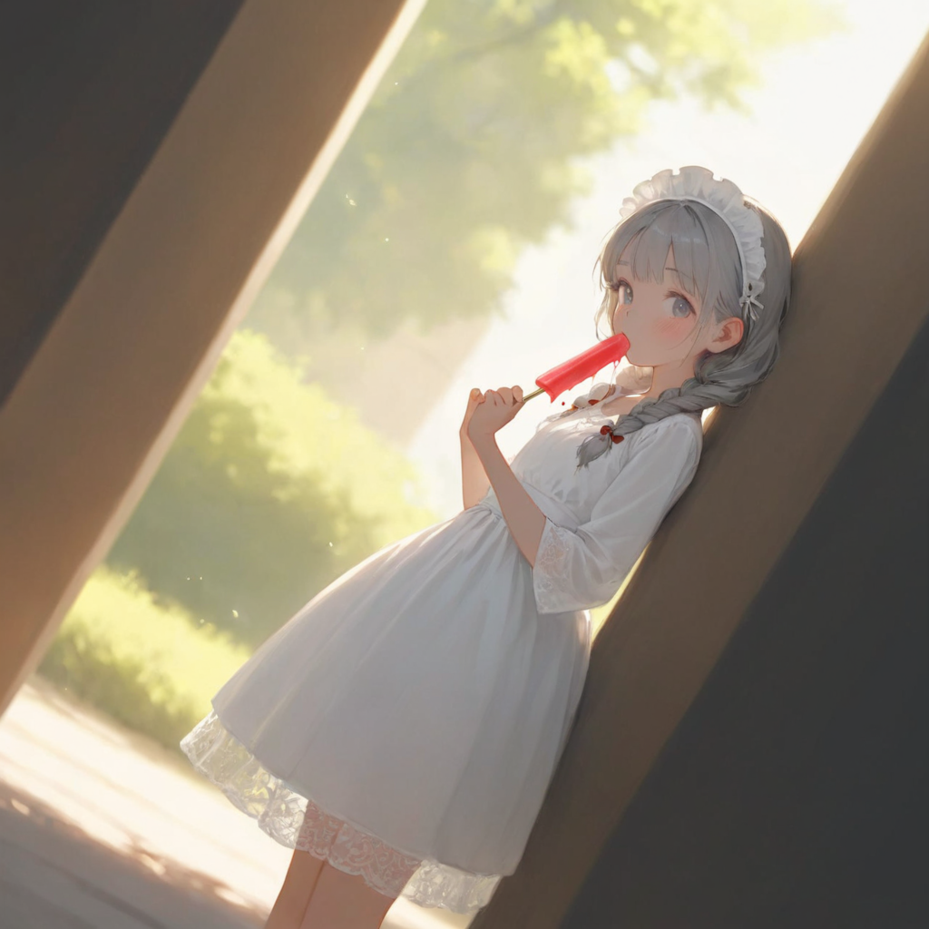 アイスを食べるメイドさん