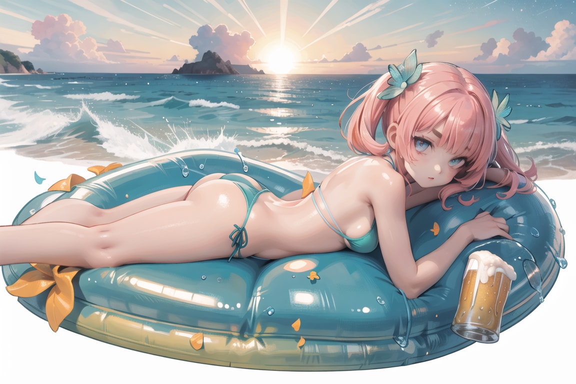 浮き輪で寝ビール