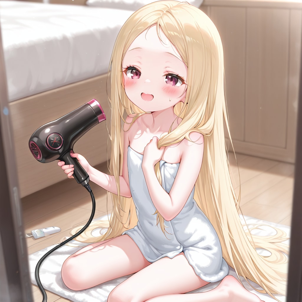 お風呂上がり髪の毛を乾かす