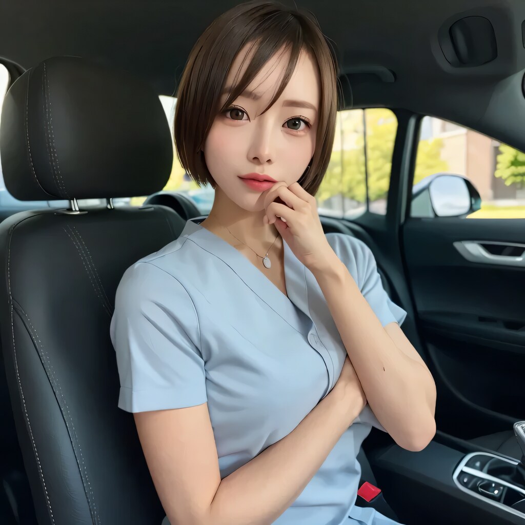 黒髪ボブで車内の美女６