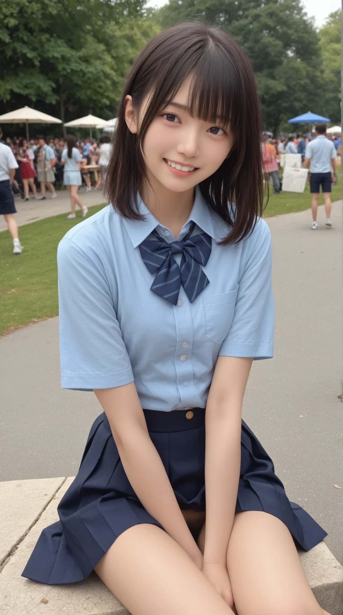 美脚で剛毛のクラスメートとノーパン公園デート♪