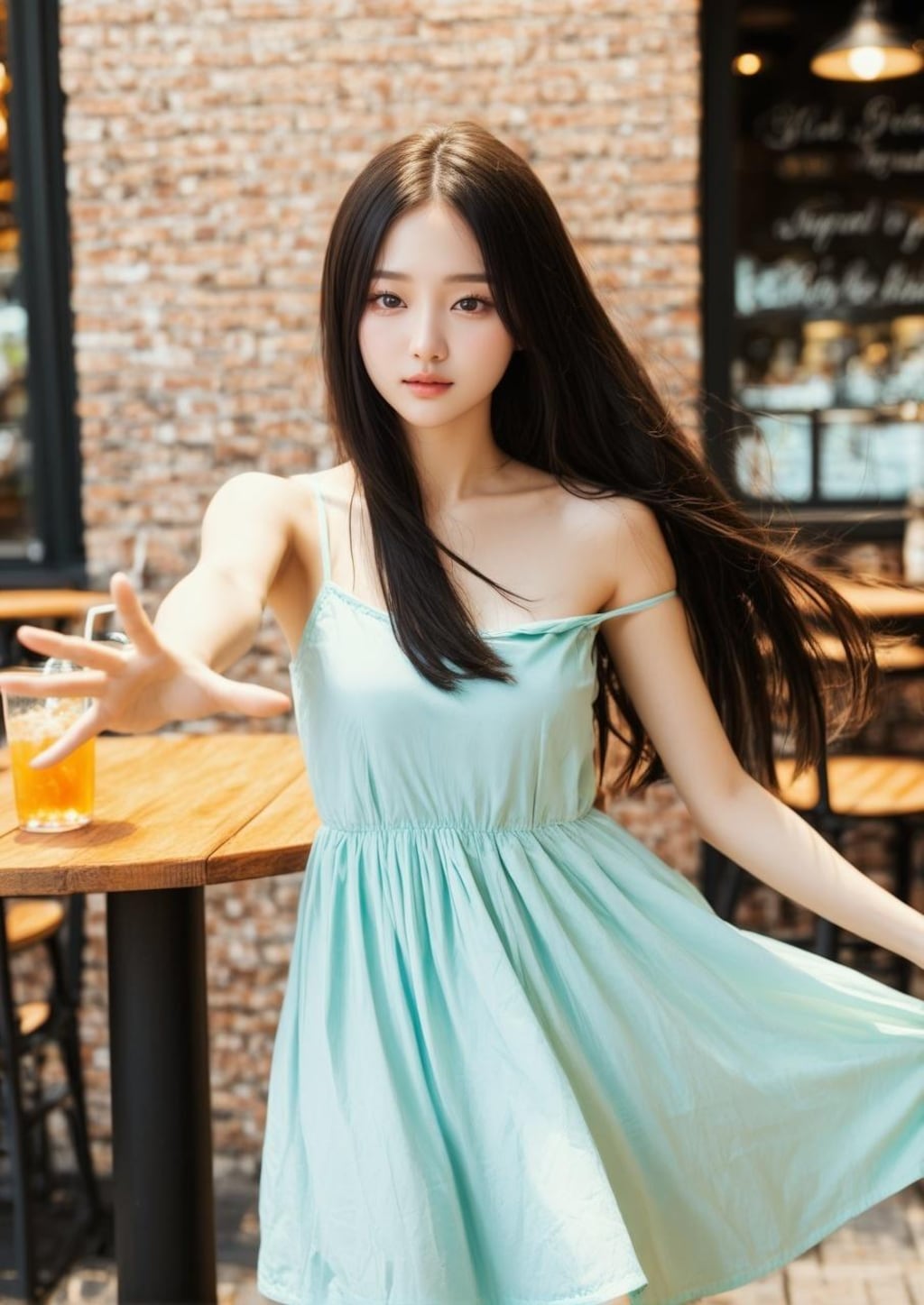 しずか カフェ ドレス 腕上げ 立ち姿